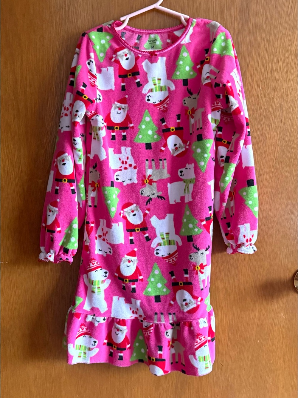 Carters M Girls Pink Christmas Fleece Nightgown Santa/Reindeer Theme